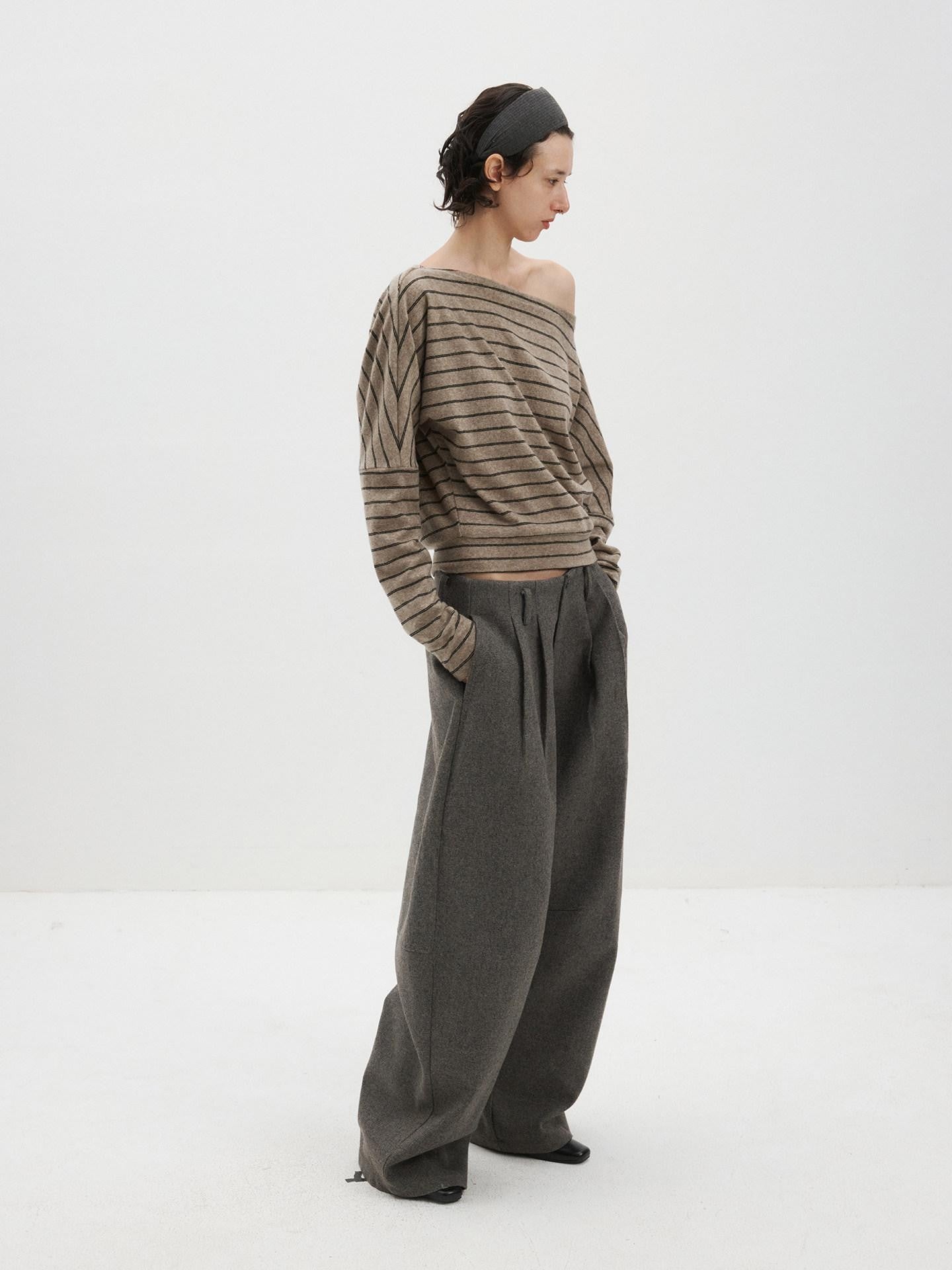 Delivery Brown Black Striped Asymmetric Shoulder Women&