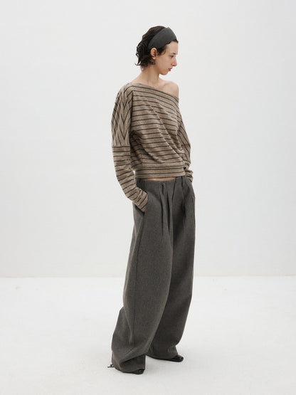 Delivery Brown Black Striped Asymmetric Shoulder Women&