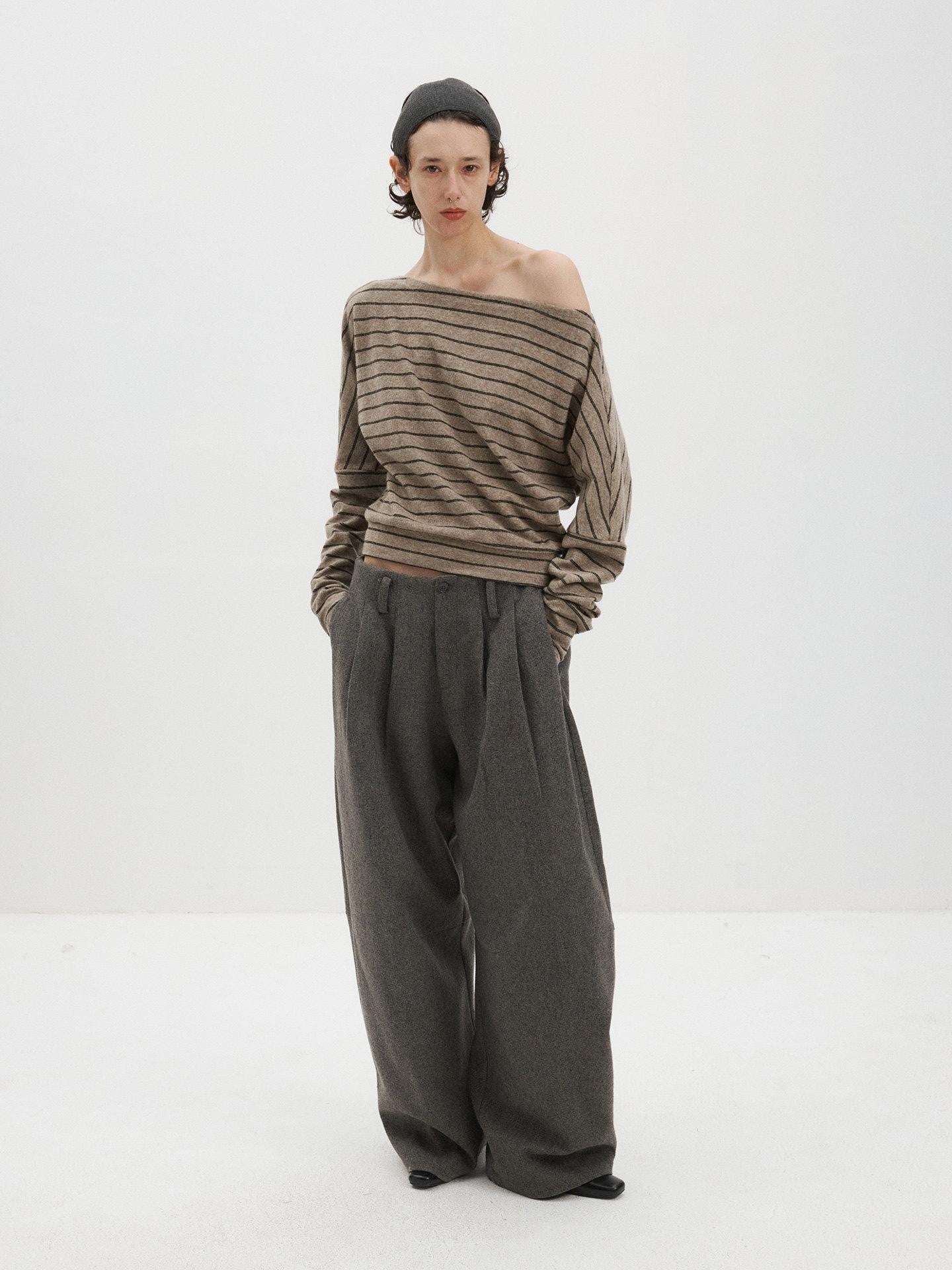 Delivery Brown Black Striped Asymmetric Shoulder Women&