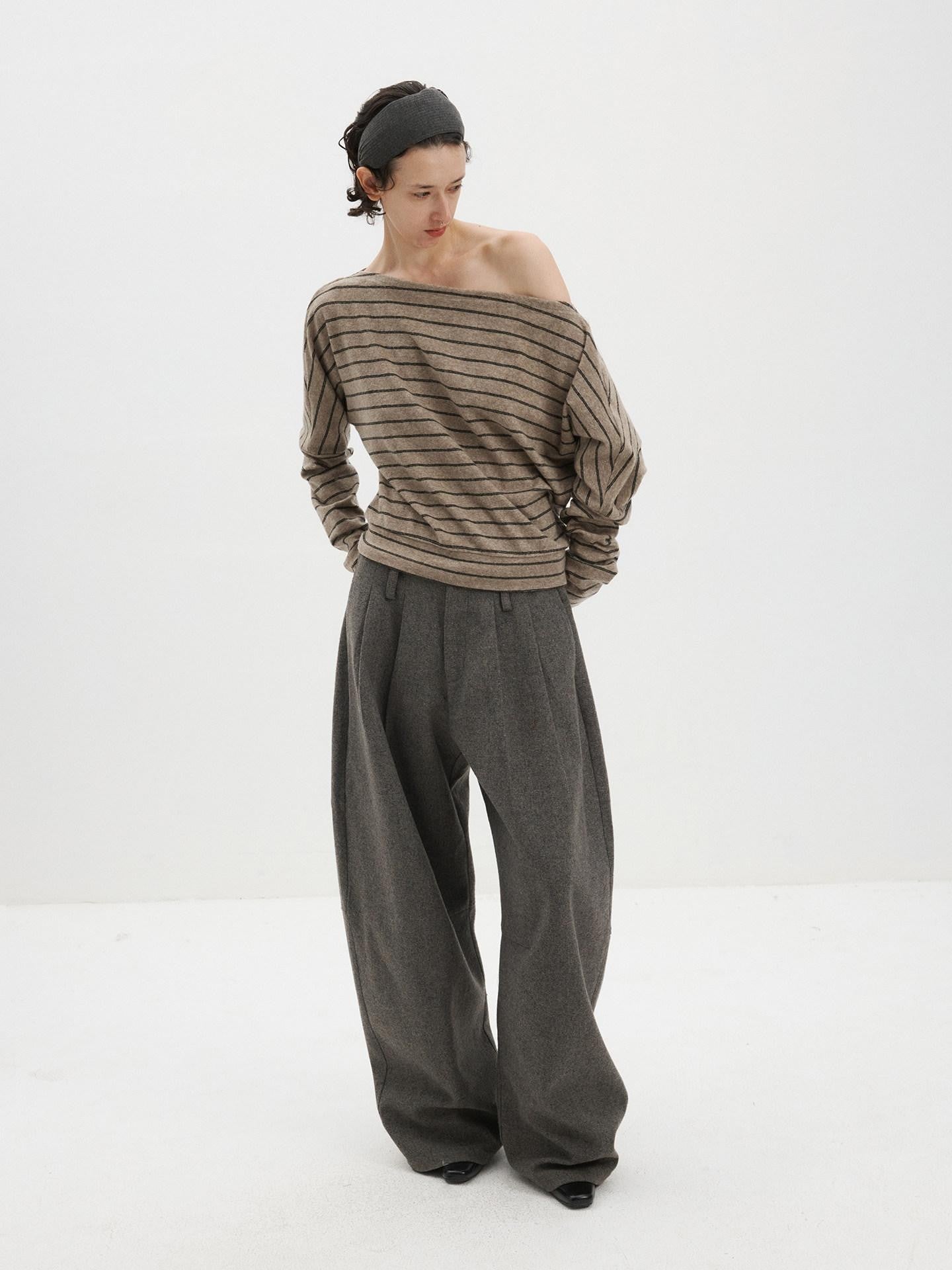 Delivery Brown Black Striped Asymmetric Shoulder Women&