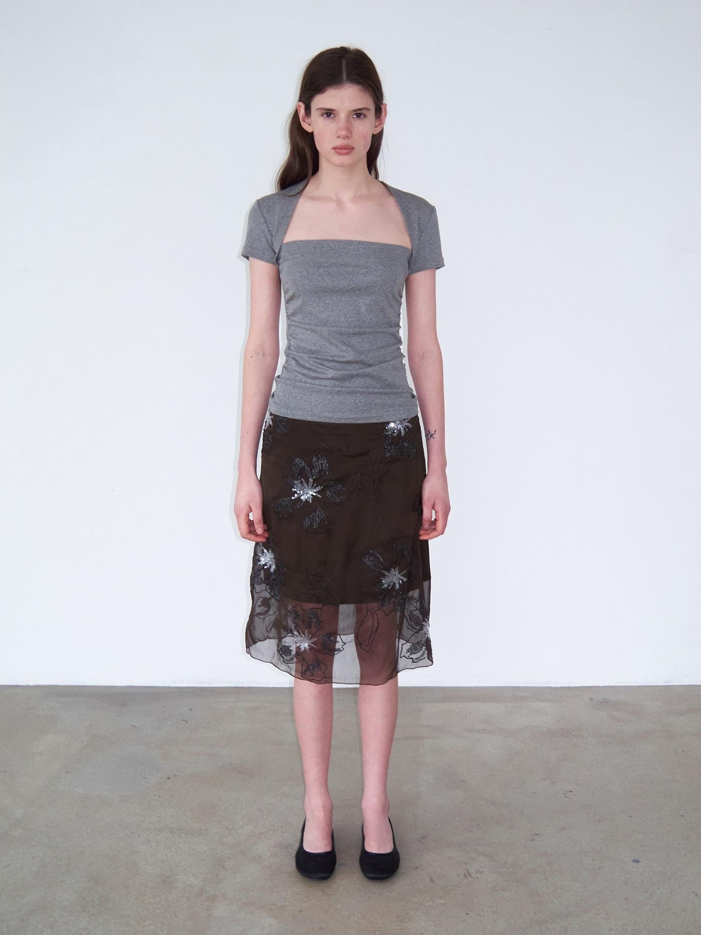 Delivery Brown Sequin Floral 3d Embroidered Low Waist Straight Women&