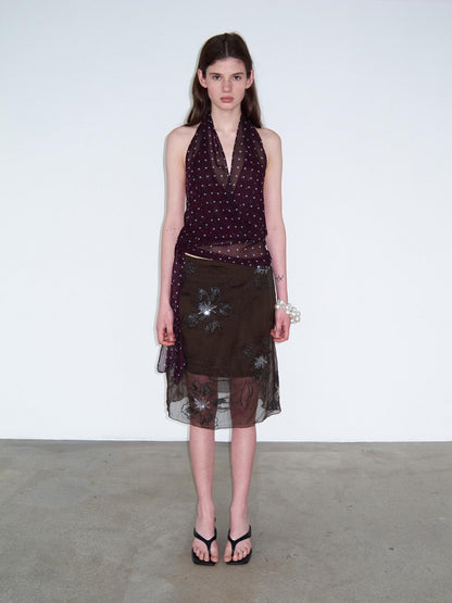 Delivery Brown Sequin Floral 3d Embroidered Low Waist Straight Women&