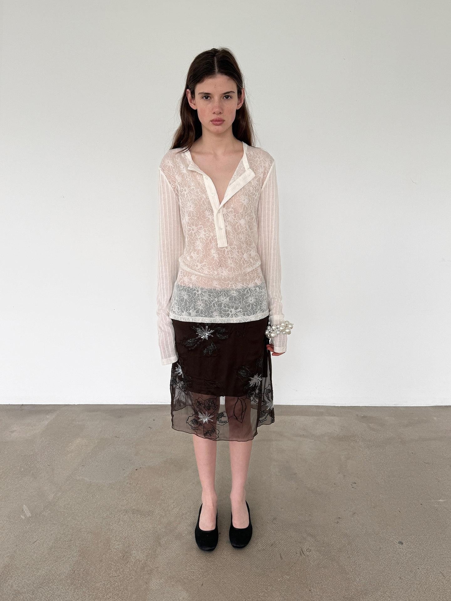 Delivery Brown Sequin Floral 3d Embroidered Low Waist Straight Women&