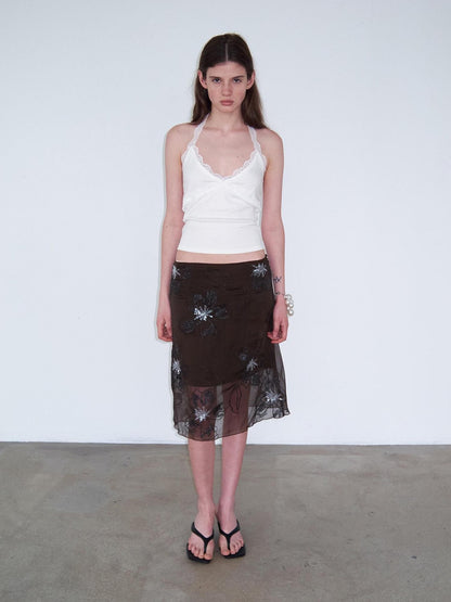 Delivery Brown Sequin Floral 3d Embroidered Low Waist Straight Women&