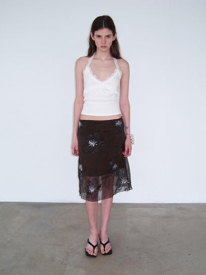 Delivery Brown Sequin Floral 3d Embroidered Low Waist Straight Women&