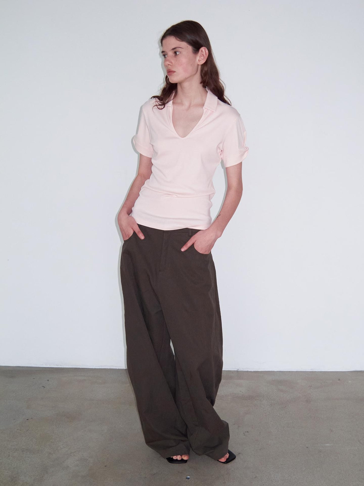 Delivery Brown Structured Loose Fit Straight Leg Women&