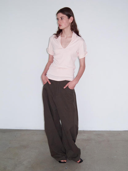 Delivery Brown Structured Loose Fit Straight Leg Women&