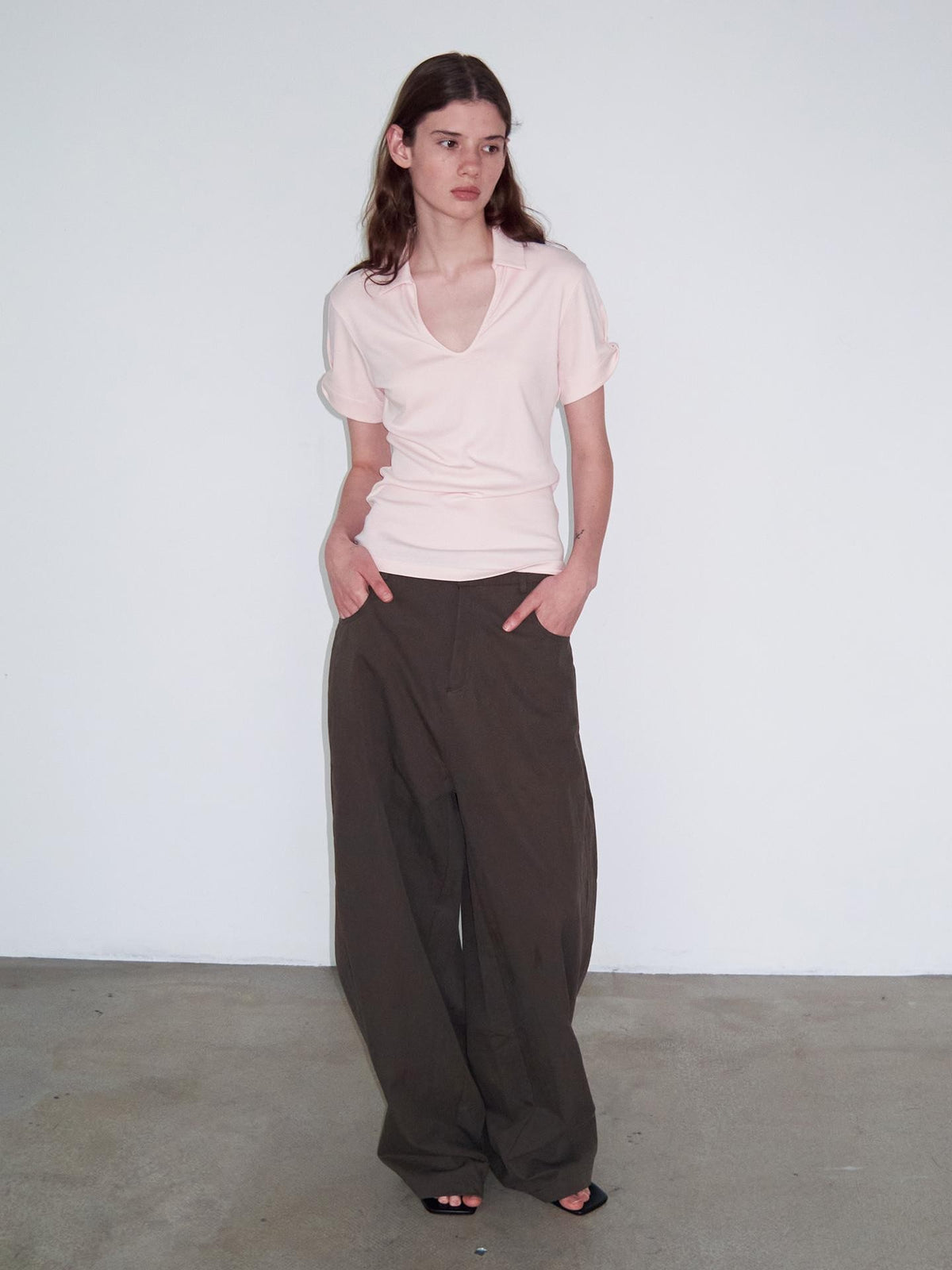Delivery Brown Structured Loose Fit Straight Leg Women&