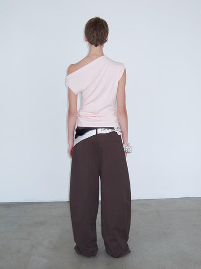 Delivery Brown Structured Loose Fit Straight Leg Women&