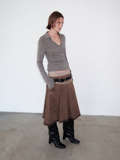 Delivery_Brown_Suede_Aline_Colorblock_Hem_Hand_Pressed_Pleats_Women&