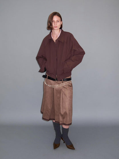 Delivery Brown Suede Aline Colorblock Hem Hand Pressed Pleats Women&