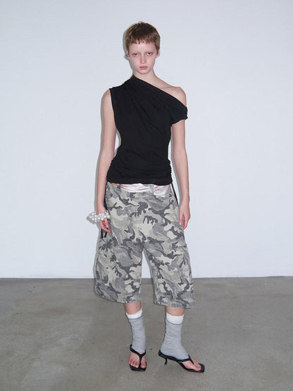 Delivery Camo Distressed Ripped Big Pocket Loose Workwear Women&