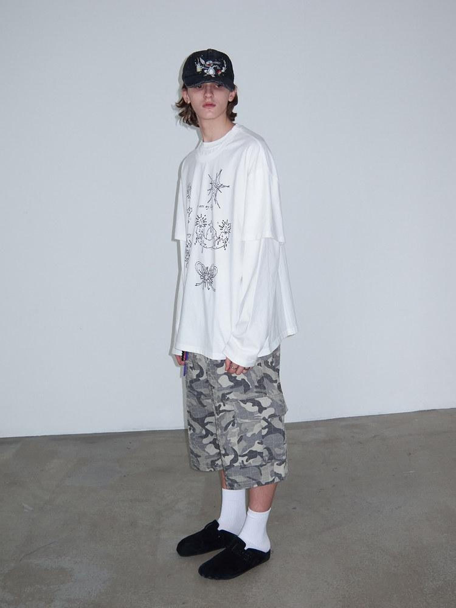 Delivery Camo Distressed Ripped Big Pocket Loose Workwear Women&
