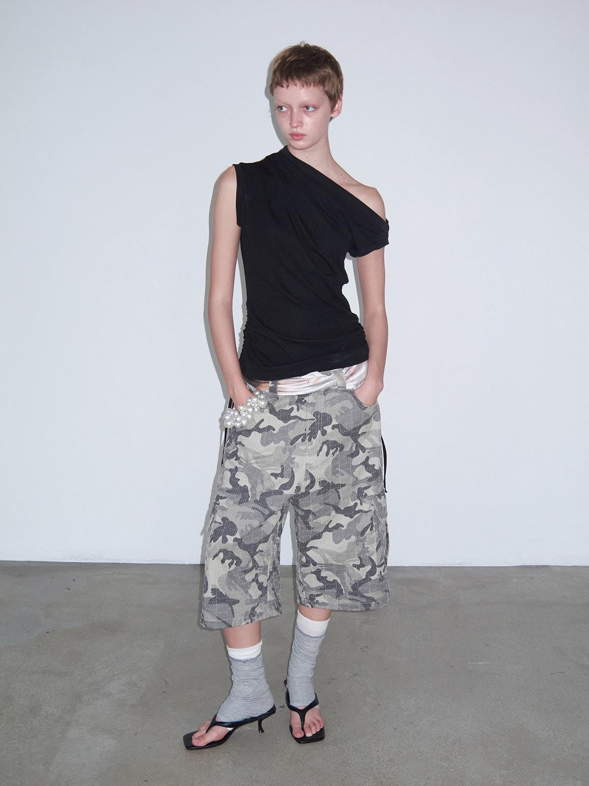 Delivery Camo Distressed Ripped Big Pocket Loose Workwear Women&