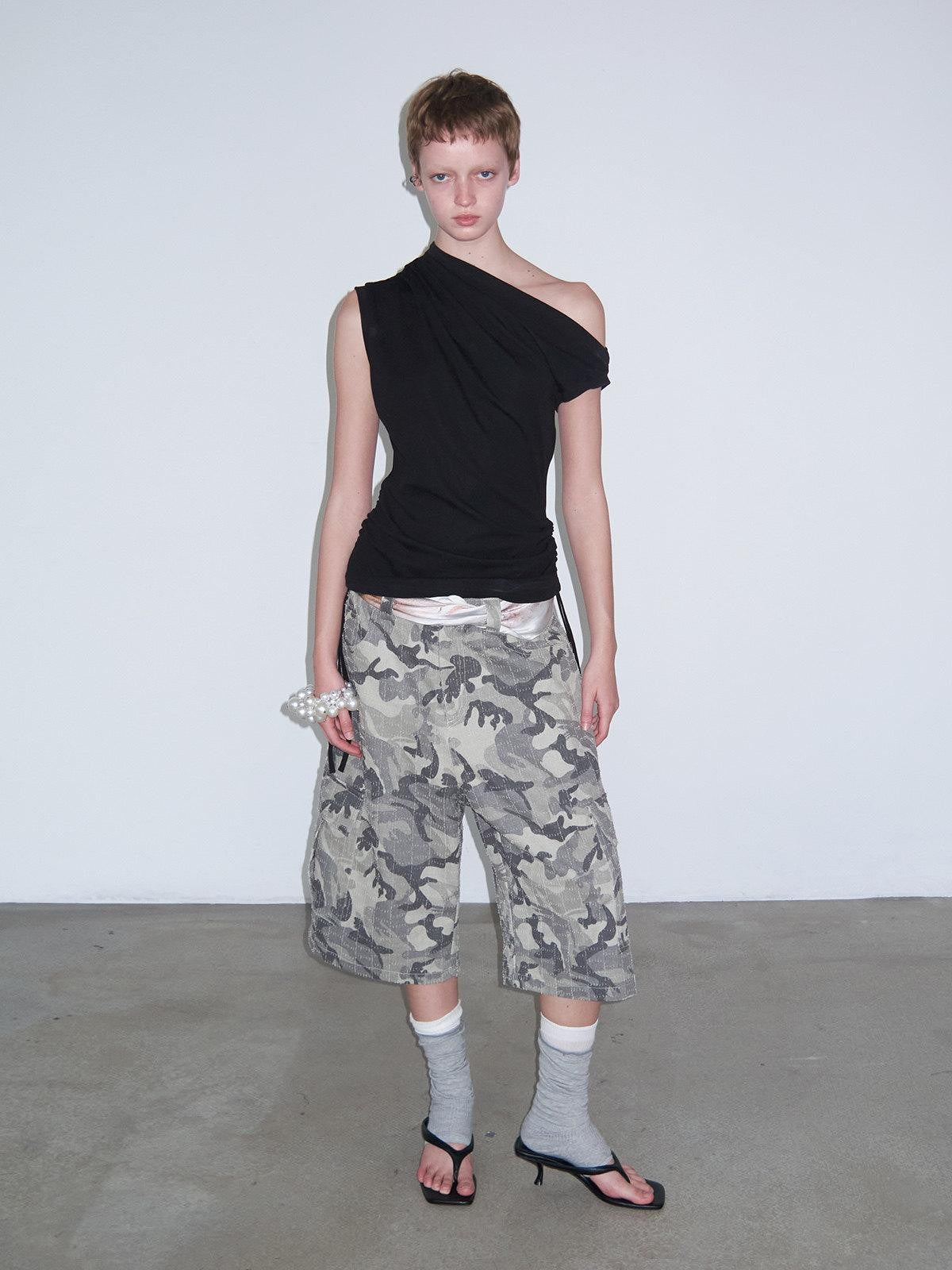 Delivery Camo Distressed Ripped Big Pocket Loose Workwear Women&