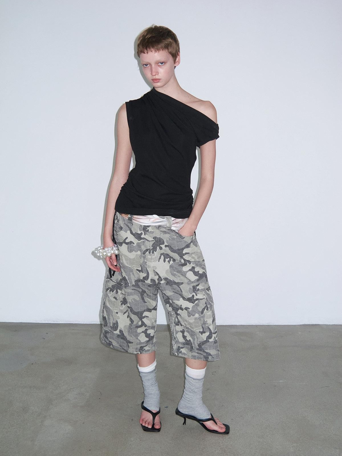 Delivery Camo Distressed Ripped Big Pocket Loose Workwear Women&