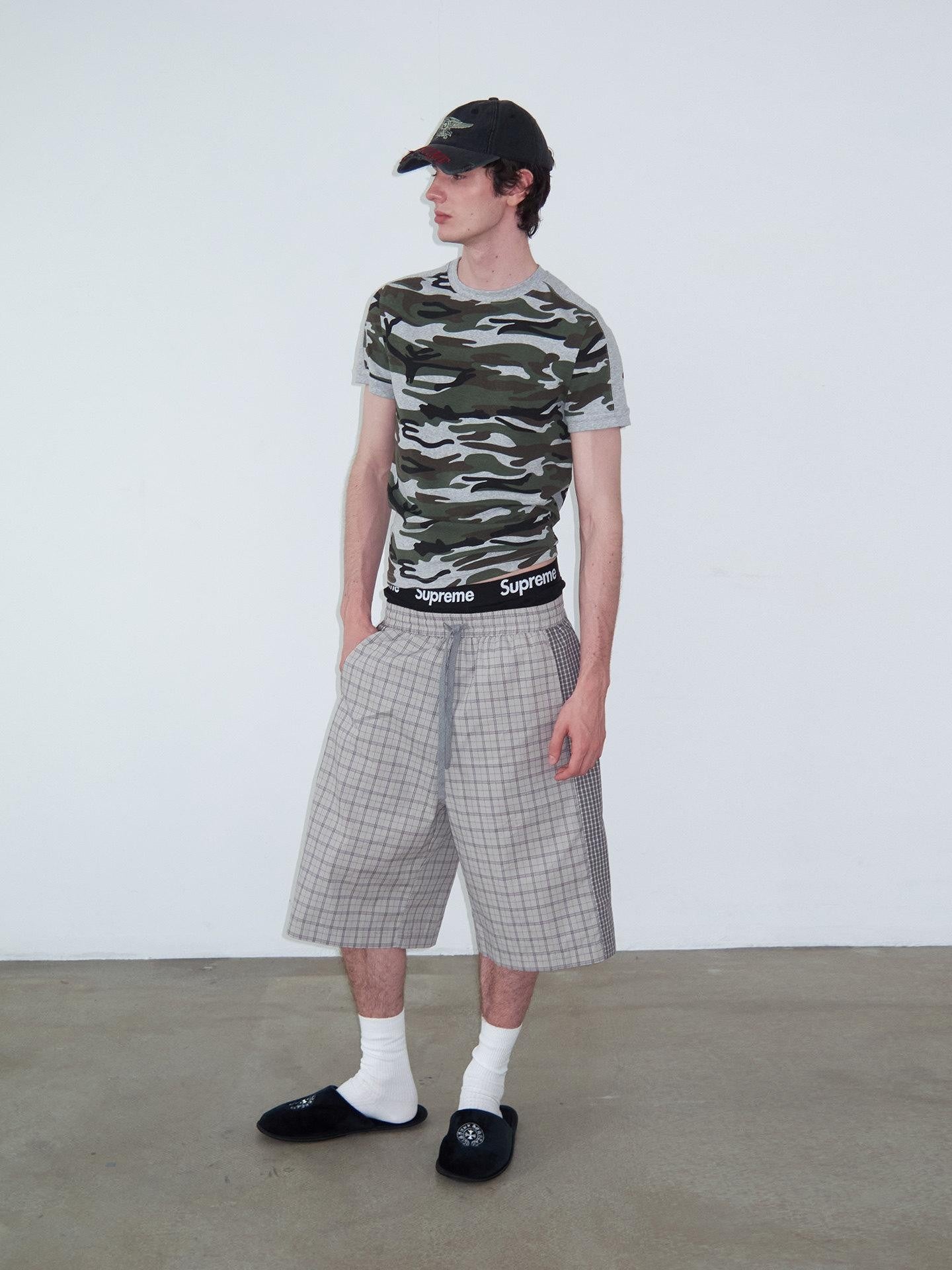 Delivery Camo Gray Panel Round Neck Loose Straight Women&