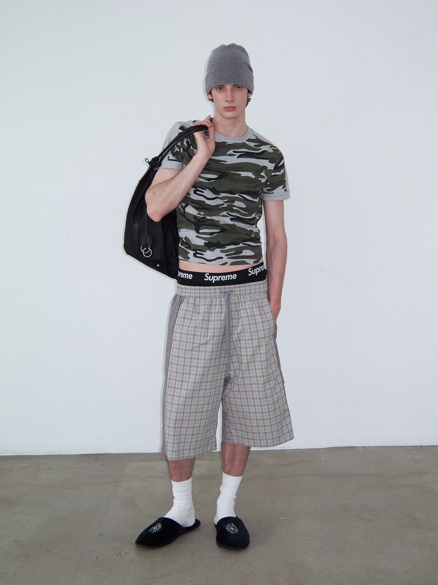 Delivery Camo Gray Panel Round Neck Loose Straight Women&