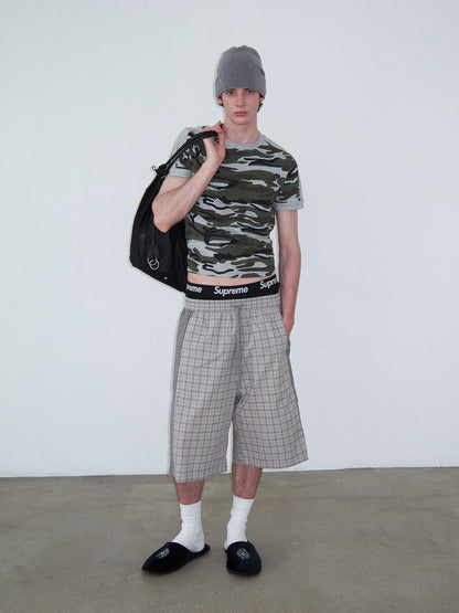 Delivery Camo Gray Panel Round Neck Loose Straight Women&