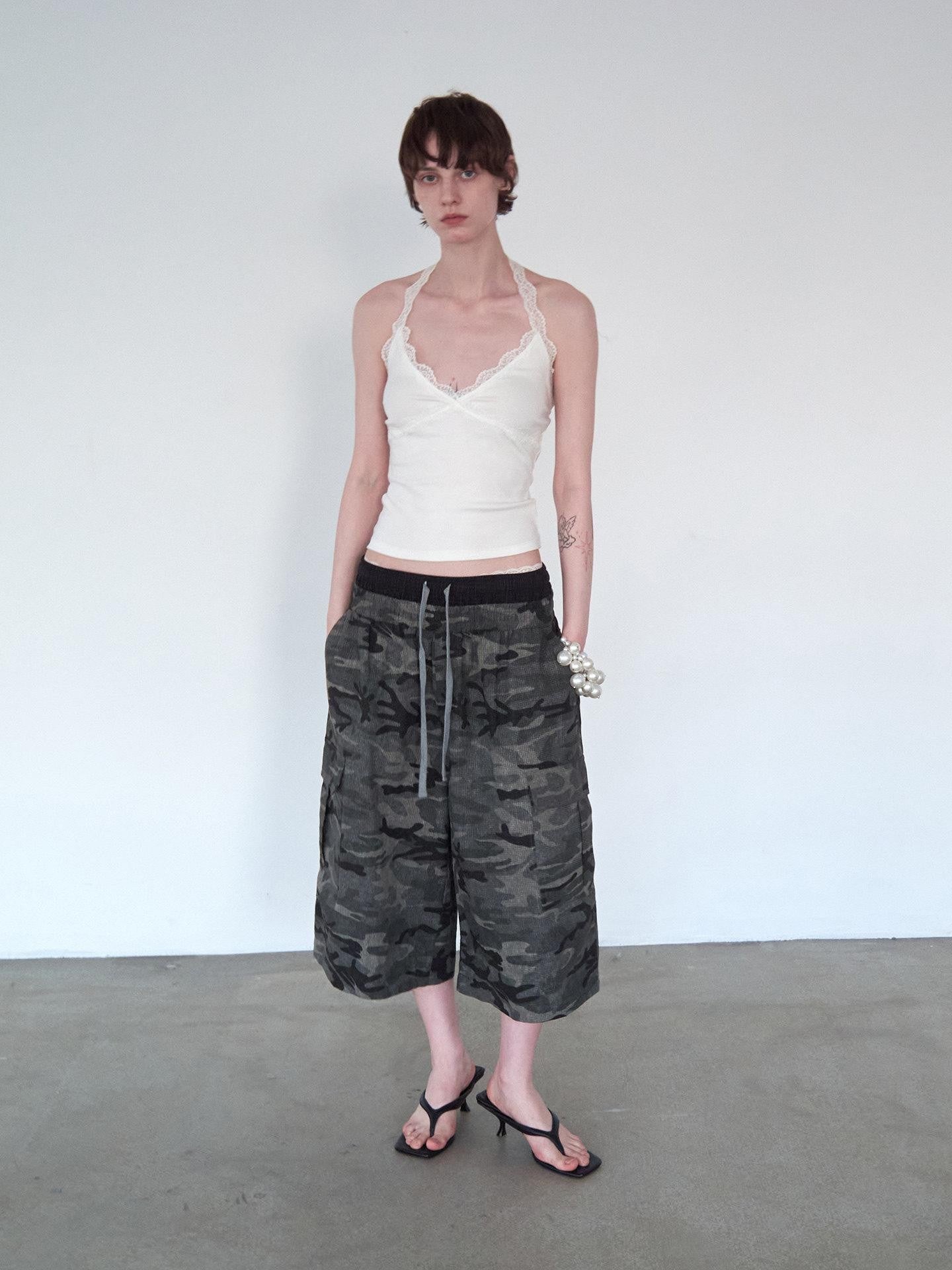 Delivery Camouflage Plaid Patchwork Double Waist Women&