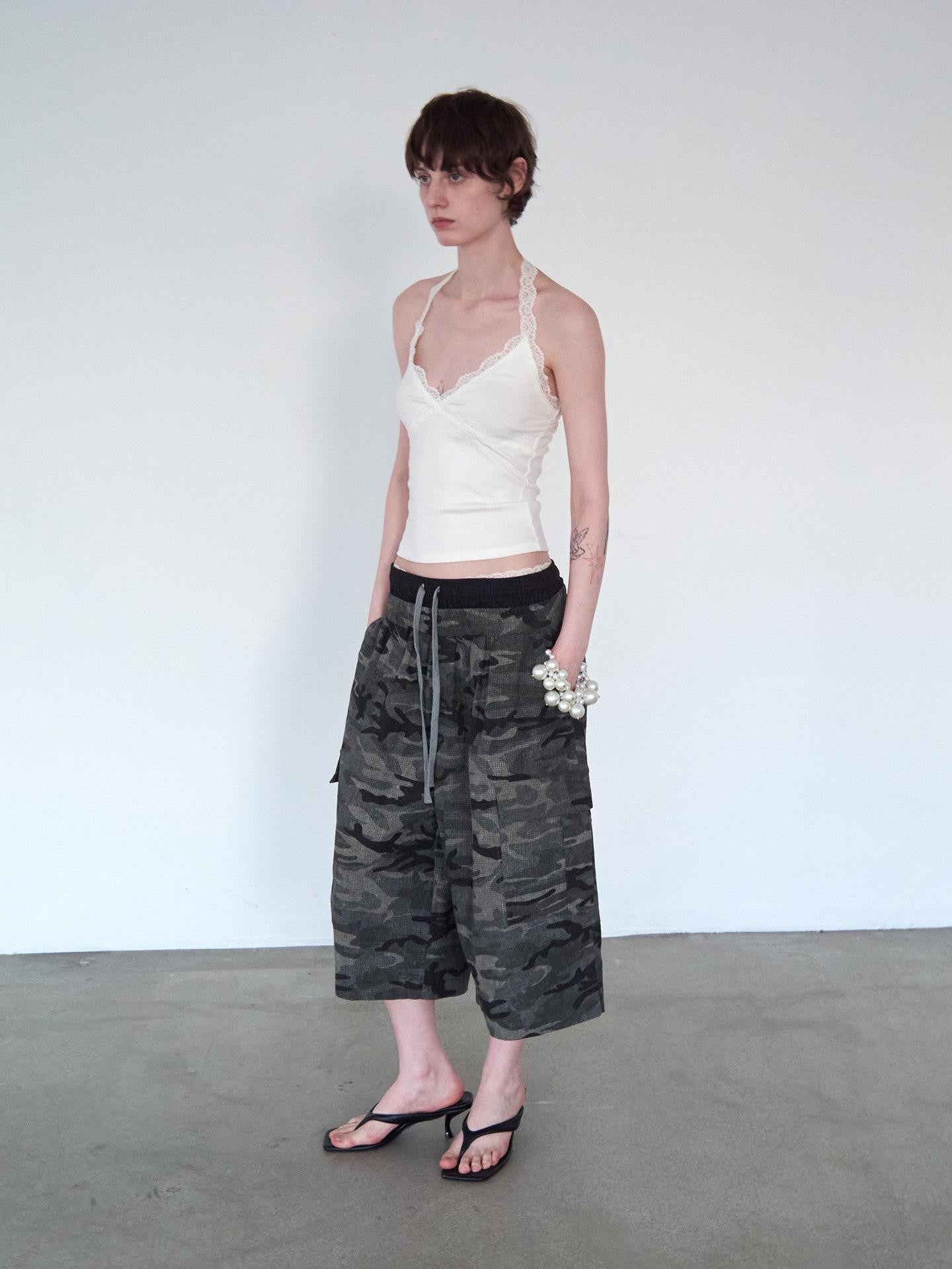 Delivery Camouflage Plaid Patchwork Double Waist Women&