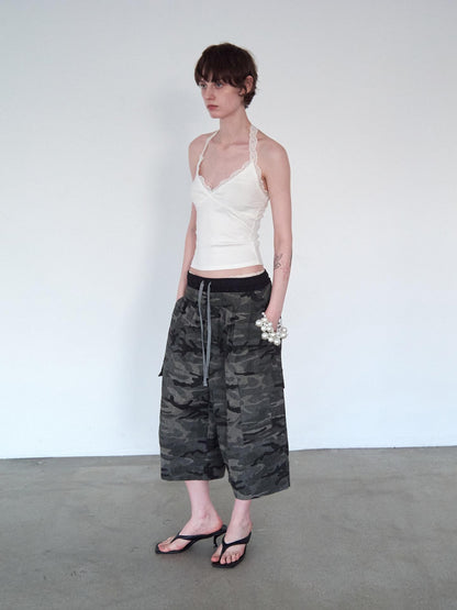 Delivery Camouflage Plaid Patchwork Double Waist Women&