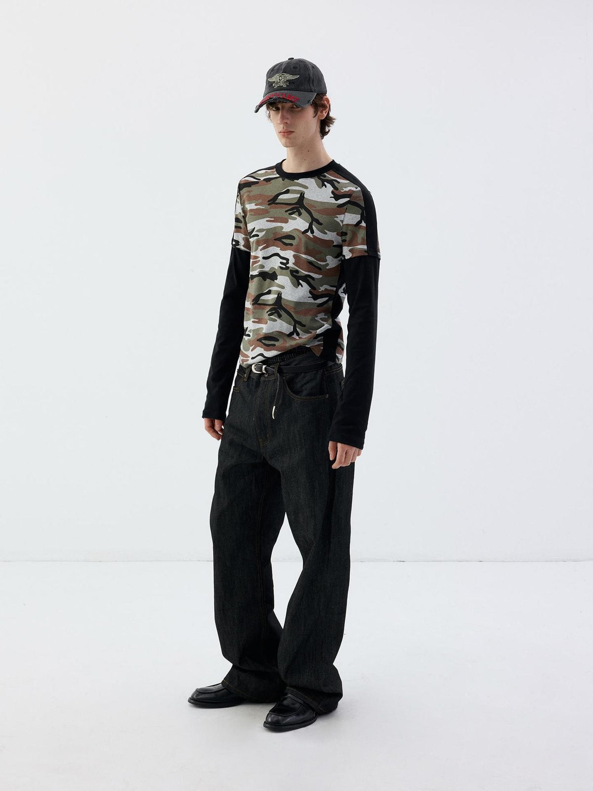 Delivery Camouflage Print Faux Layered Color Block Women&