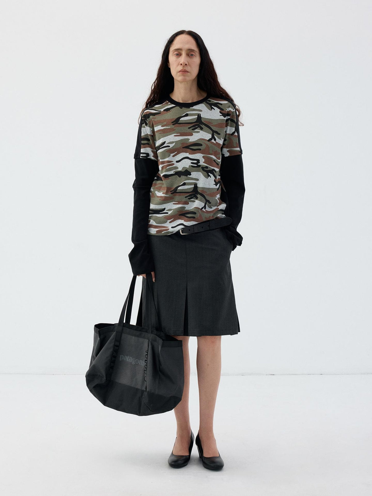 Delivery Camouflage Print Faux Layered Color Block Women&