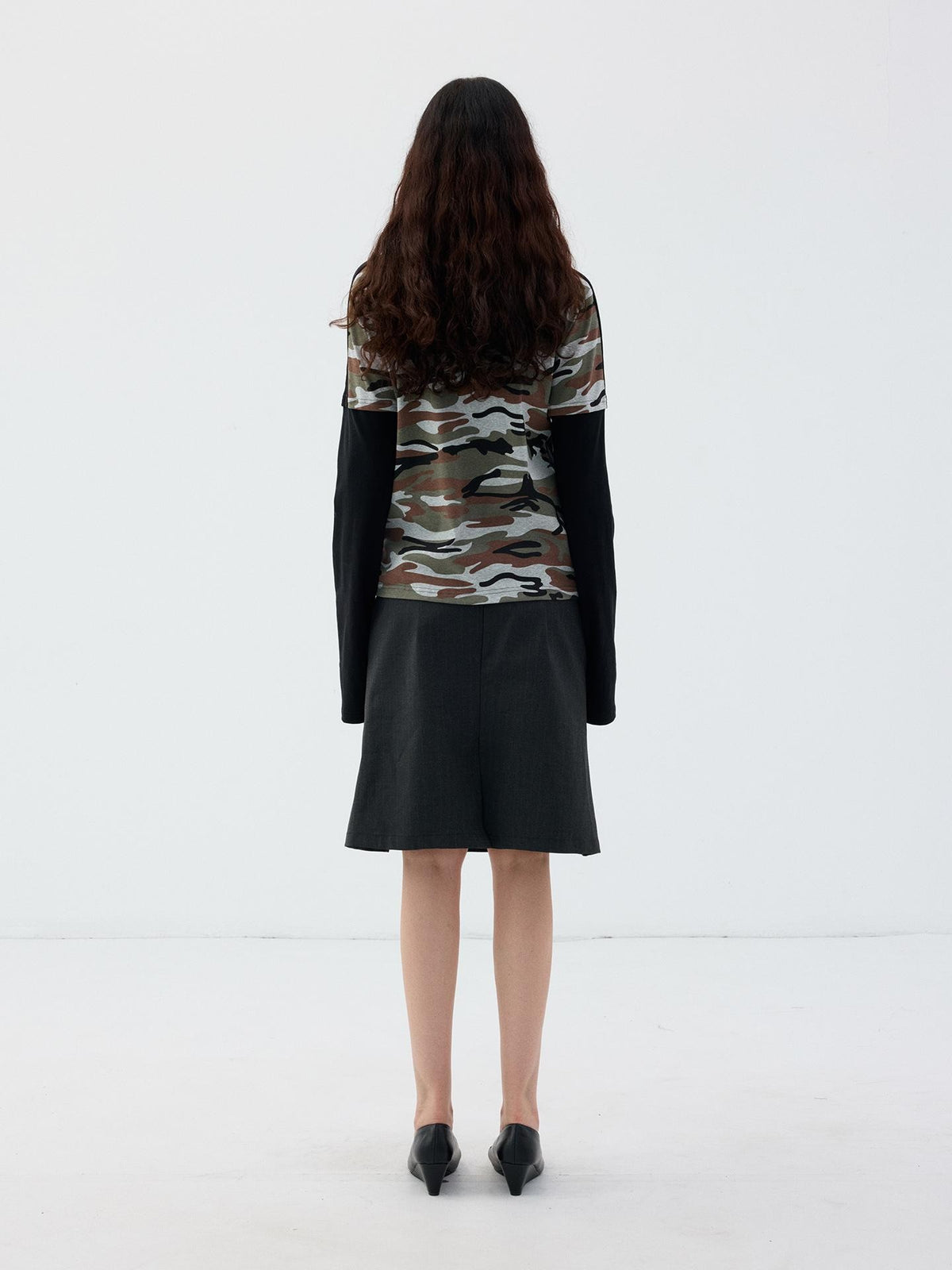 Delivery Camouflage Print Faux Layered Color Block Women&