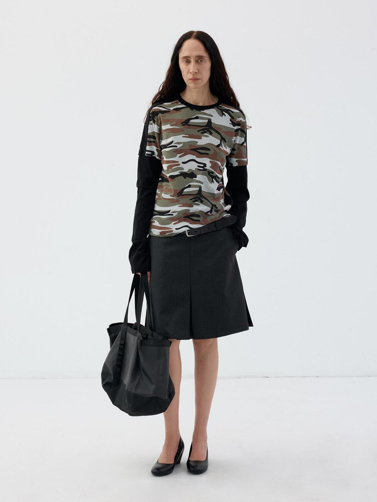 Delivery Camouflage Print Faux Layered Color Block Women&