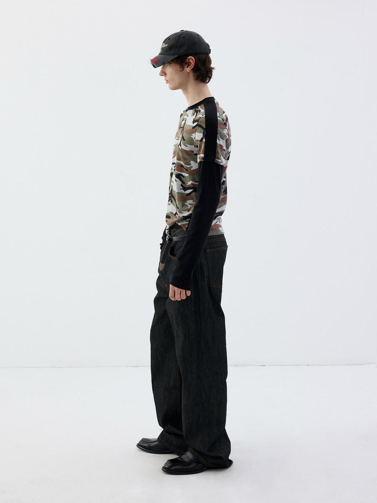 Delivery Camouflage Print Faux Layered Color Block Women&
