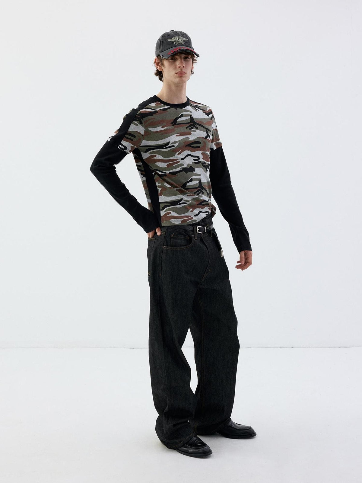 Delivery Camouflage Print Faux Layered Color Block Women&