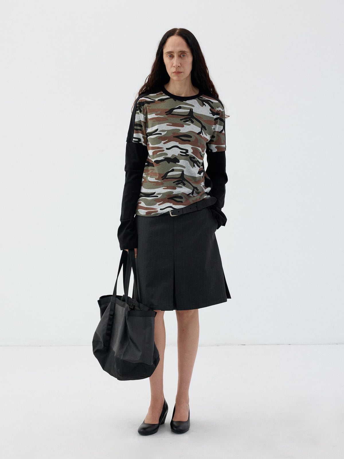 Delivery Camouflage Print Faux Layered Color Block Women&