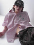 Delivery Casual Pink Purple Striped Shirt With Fun Cartoon Animal Stickers