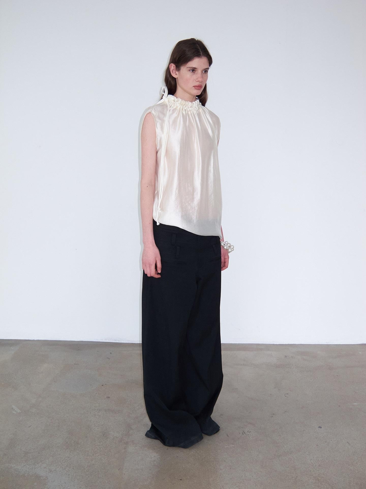 Delivery Champagne Sheen Ruched Knot Tie Lace Collar Asymmetric Shoulder Women&