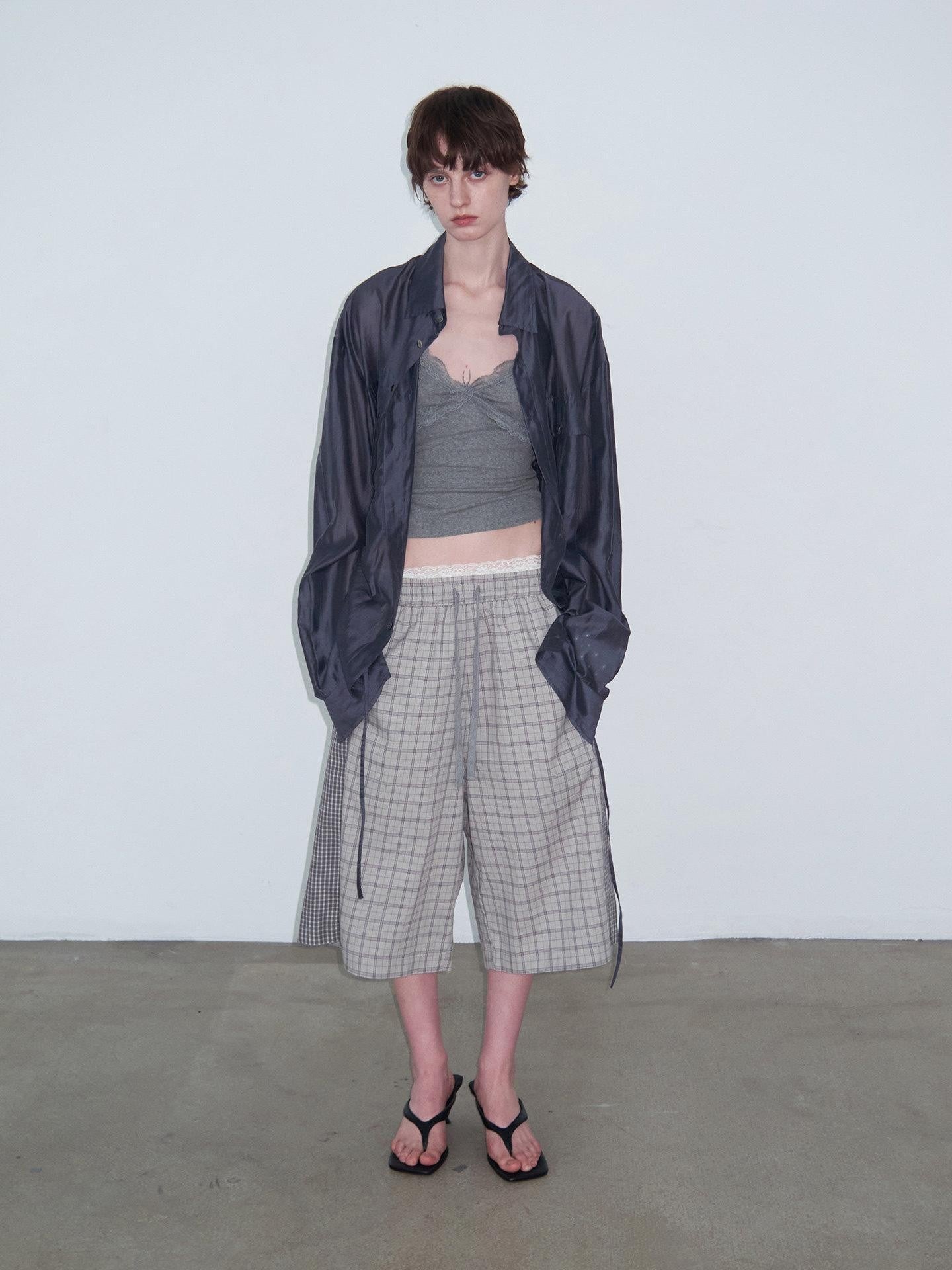 Delivery Checked Patchwork Colorblock Drawstring Women&