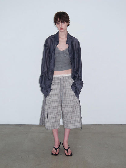 Delivery Checked Patchwork Colorblock Drawstring Women&