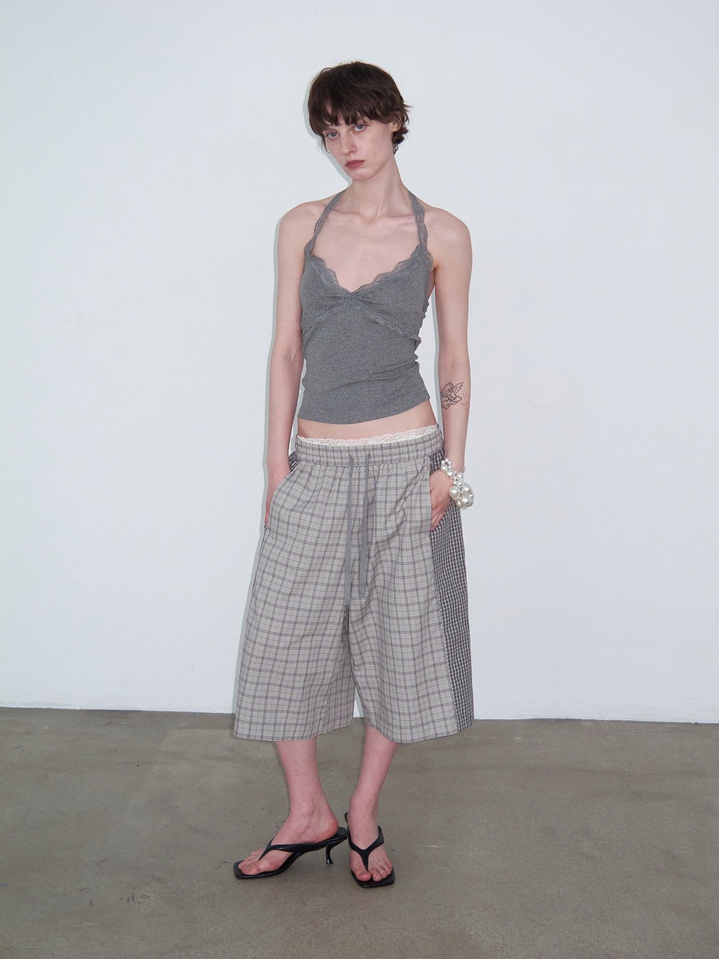 Delivery Checked Patchwork Colorblock Drawstring Women&