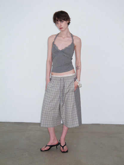 Delivery Checked Patchwork Colorblock Drawstring Women&