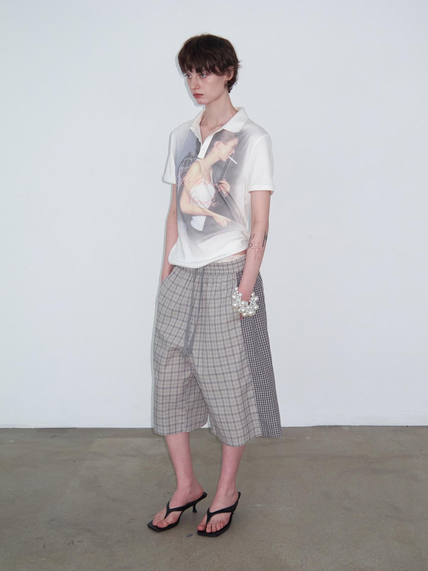 Delivery Checked Patchwork Colorblock Drawstring Women&