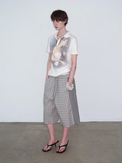 Delivery Checked Patchwork Colorblock Drawstring Women&