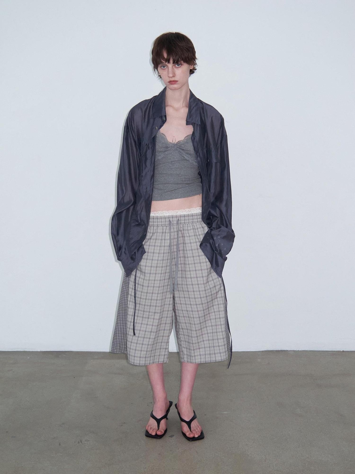 Delivery Checked Patchwork Colorblock Drawstring Women&