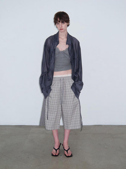 Delivery Checked Patchwork Colorblock Drawstring Women&