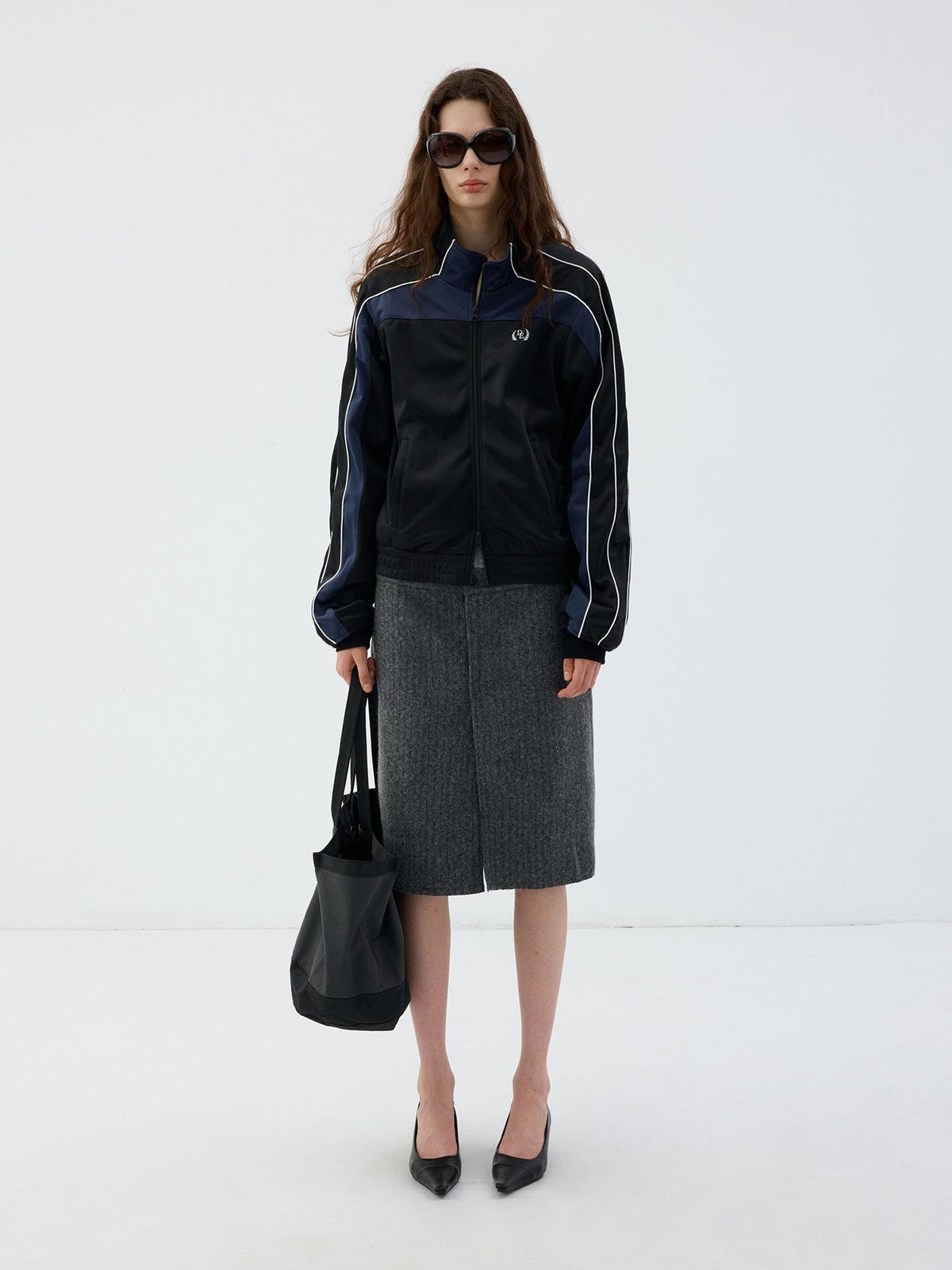 Delivery Color Block Stand Collar Zip Polyester Women&