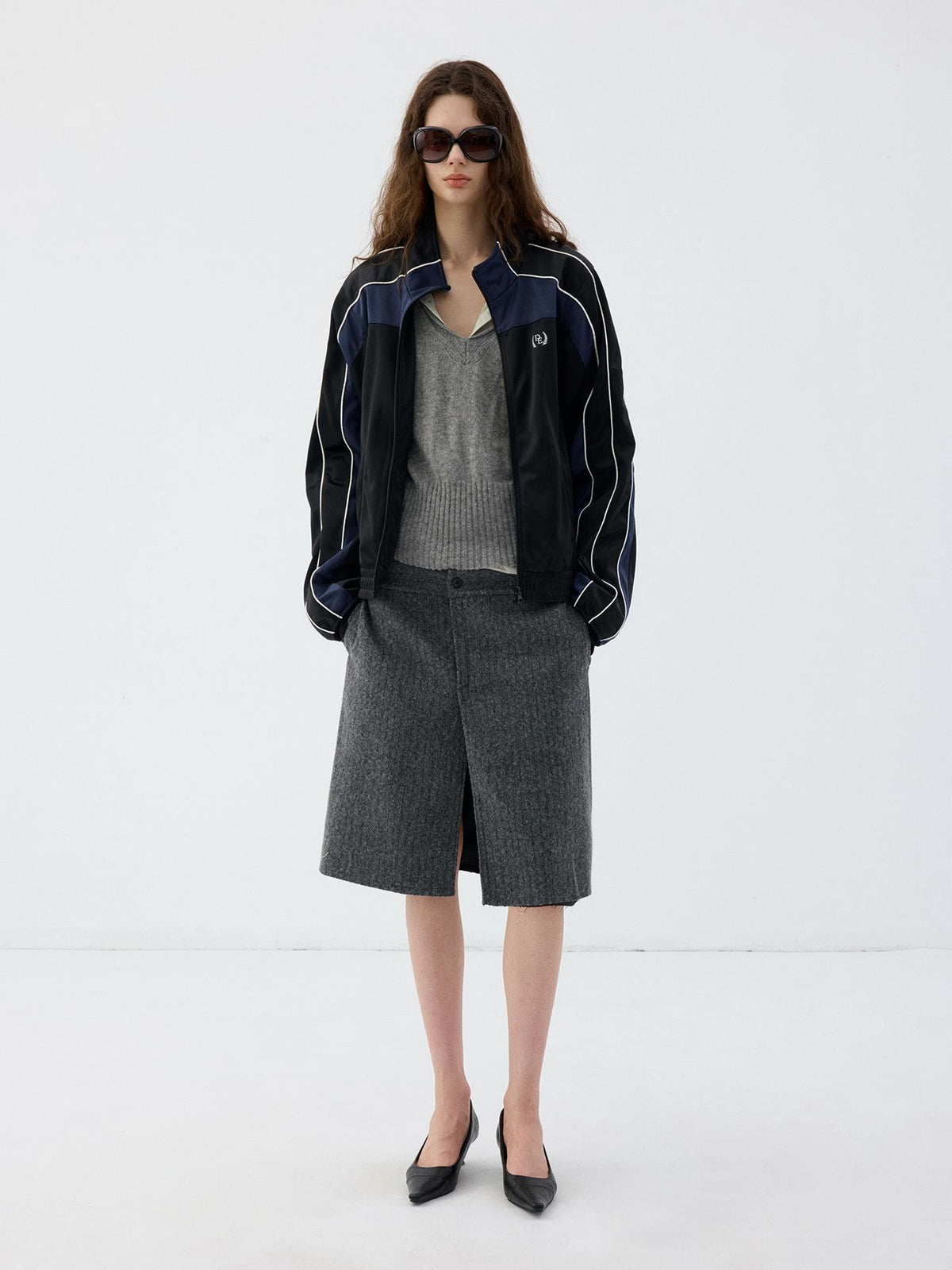 Delivery Color Block Stand Collar Zip Polyester Women&