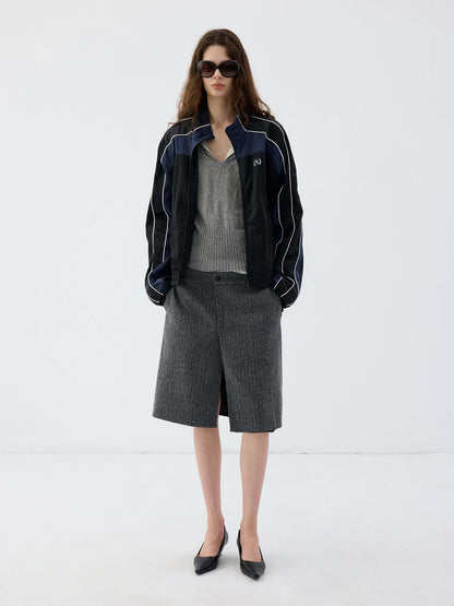 Delivery Color Block Stand Collar Zip Polyester Women&