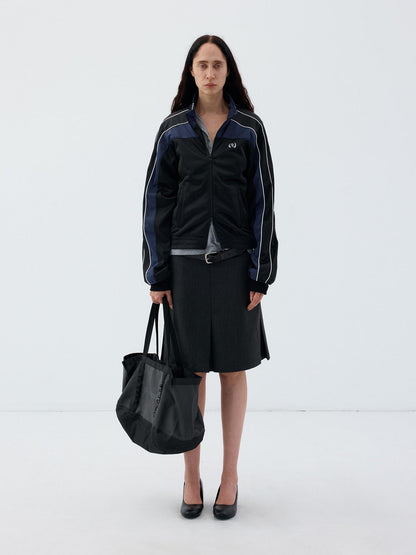 Delivery Color Block Stand Collar Zip Polyester Women&