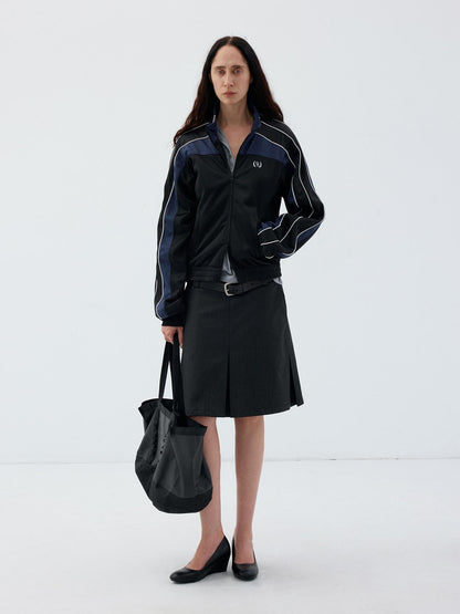 Delivery Color Block Stand Collar Zip Polyester Women&
