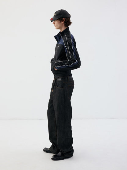 Delivery Color Block Stand Collar Zip Polyester Women&