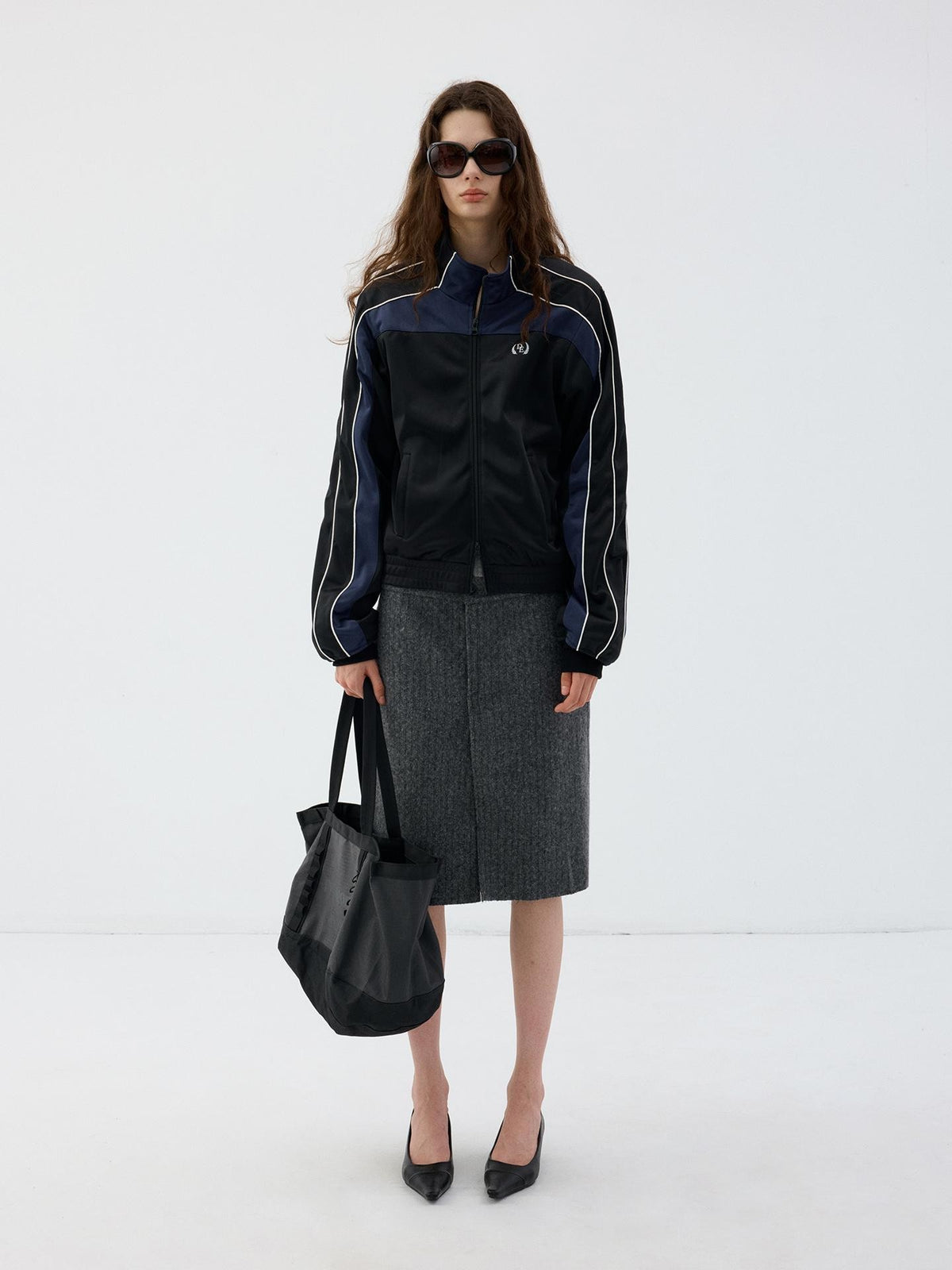 Delivery Color Block Stand Collar Zip Polyester Women&